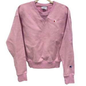 CHAMPION Women's Sweatshirt Pink Solid Reverse Weave Crew Neck Pullover SMALL